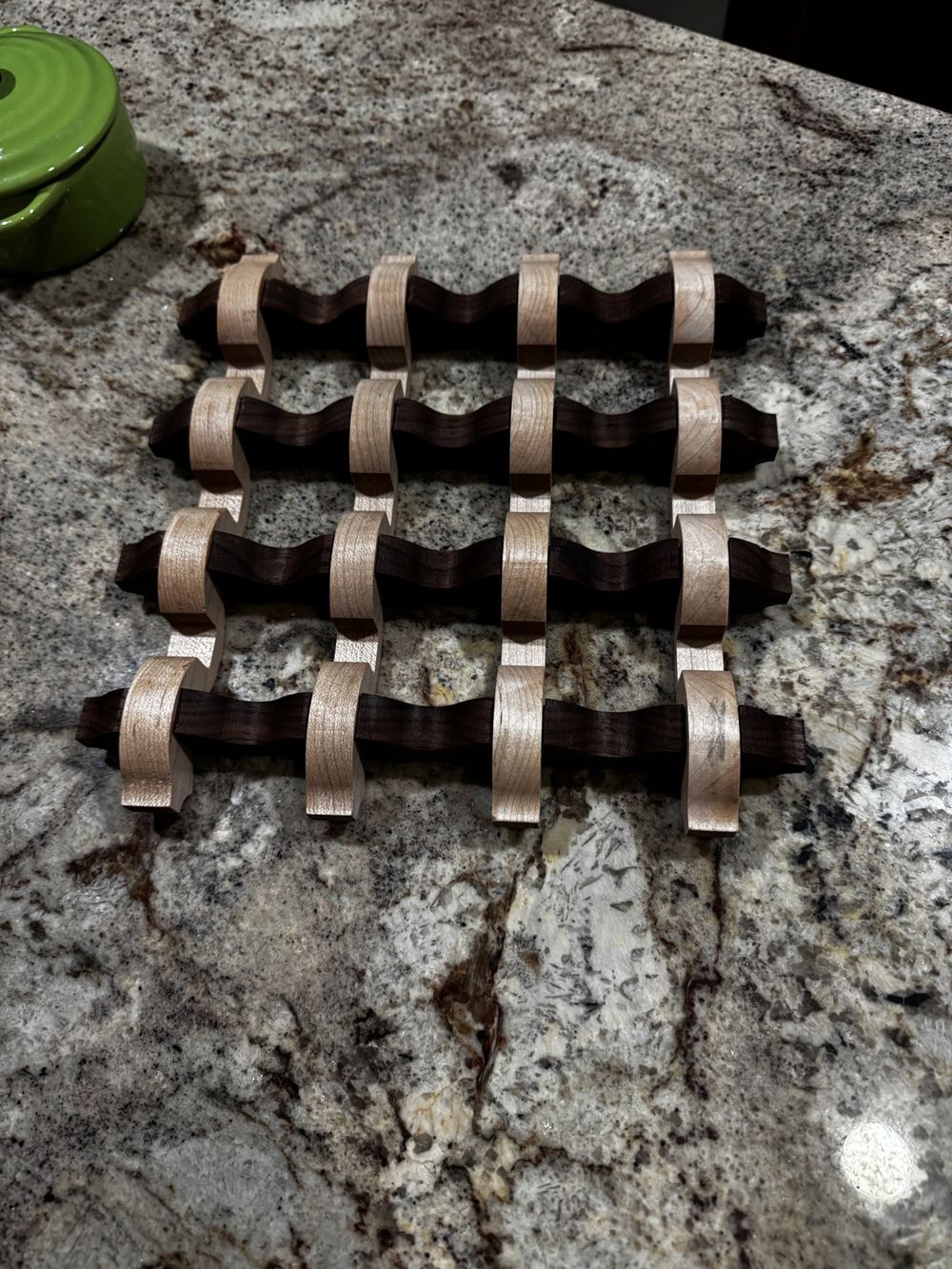 Overhead view showing the maple and walnut over-under weave
